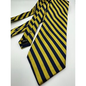 Zianetti Italian Silk Collection Mens Striped Tie Yellow Navy Blue 100% Silk